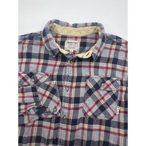 Burton Durable Goods Flannel Plaid‎ Long Sleeve Shirt Size L Red & Blue Button